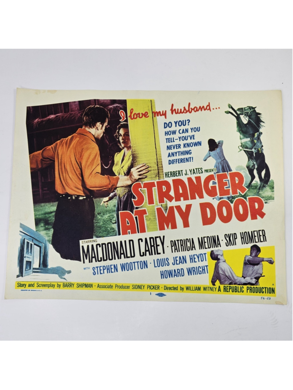 1956 Stranger At My Door Movie Lobby Card 11x14 Republic Macdonald Carey...